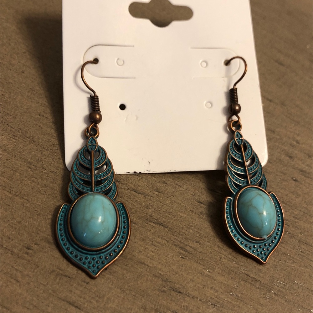 Faux Turquoise Bronze Tone Bohemian Dangle Earrings Fashion Jewelry